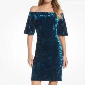Eliza J Velvet Mini Dress in Deep Green